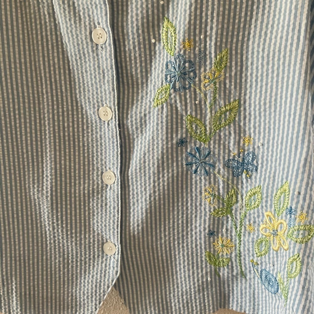 Vtg Alfred Dunner Capri Set Blue/White Stripe Seersucker Grandmacore Size 10P - Picture 3 of 16